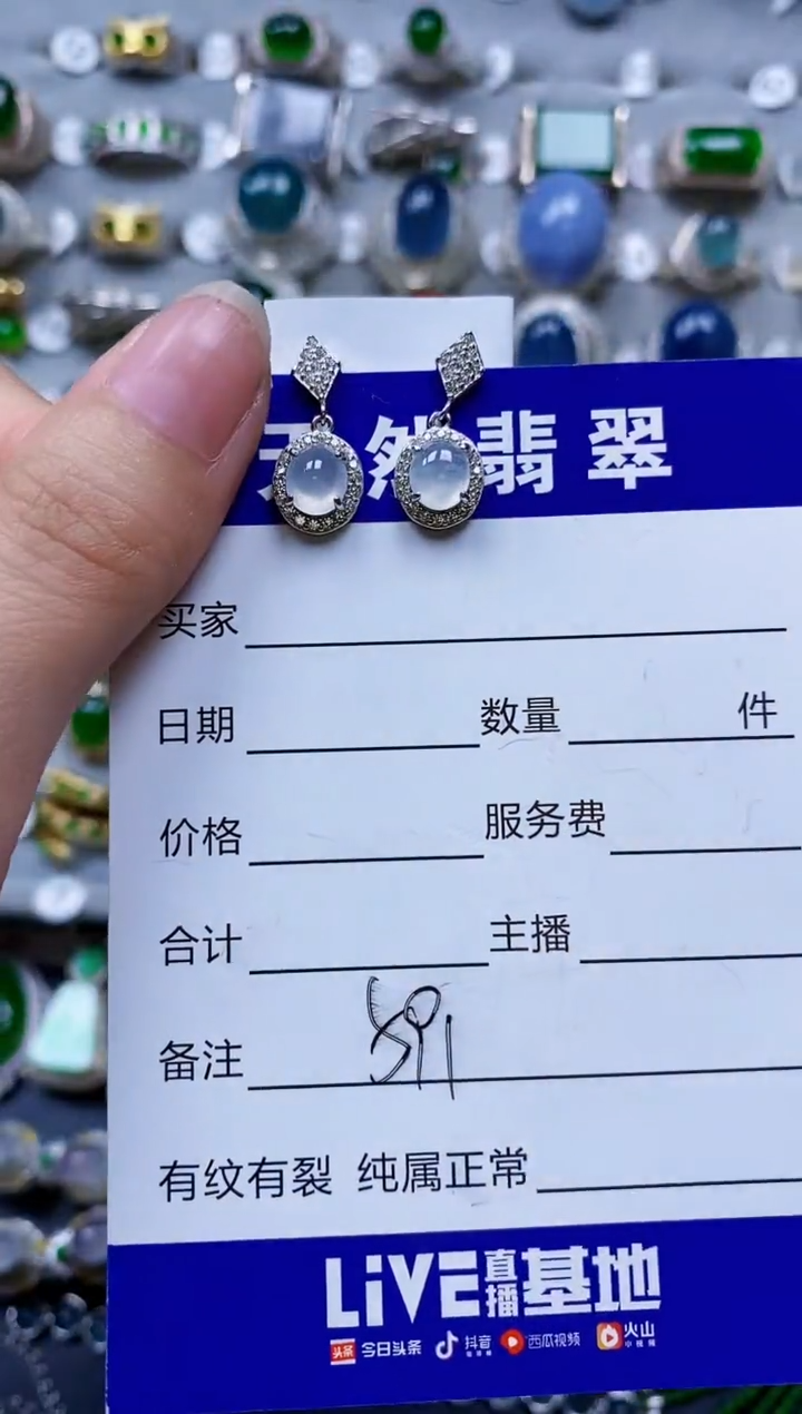 翡翠银S925镶嵌耳饰0591