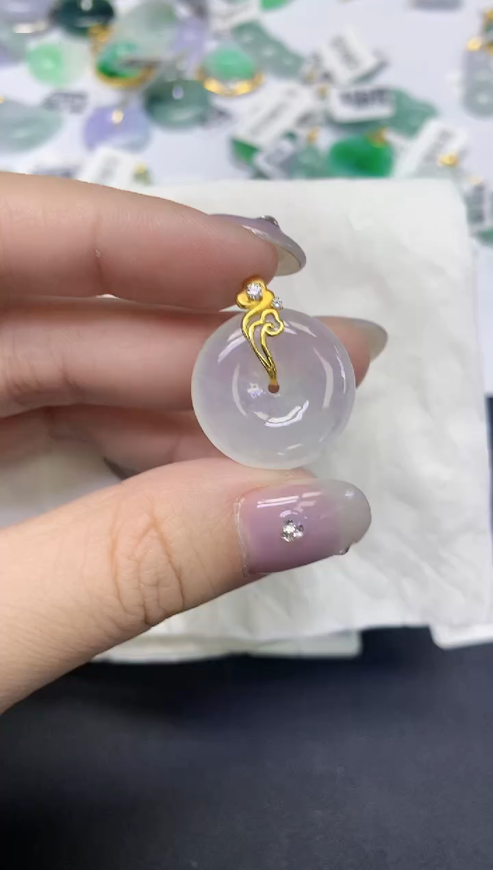 颈饰18K金镶嵌翡翠天然缅甸翡翠A货百元以上9元证书费自理