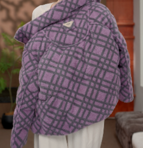 XA-2025年新款紫粉大格子大朵绒时尚保暖羽绒服