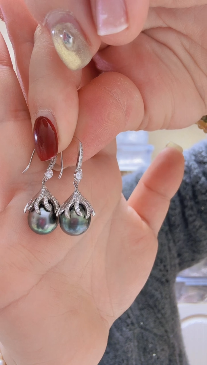 【闪购商品】海水珍珠耳饰未镶嵌大溪地10-10.5mm+S925银耳钩