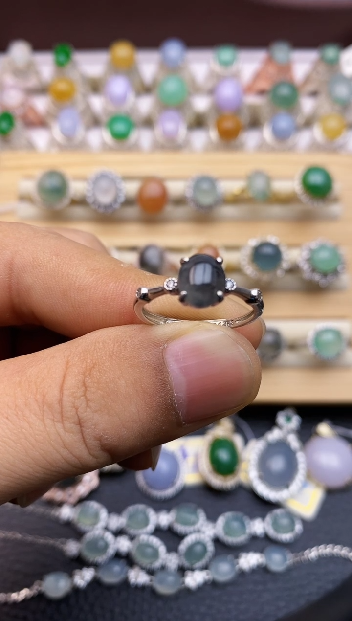 翡翠戒指银S925镶嵌/0001