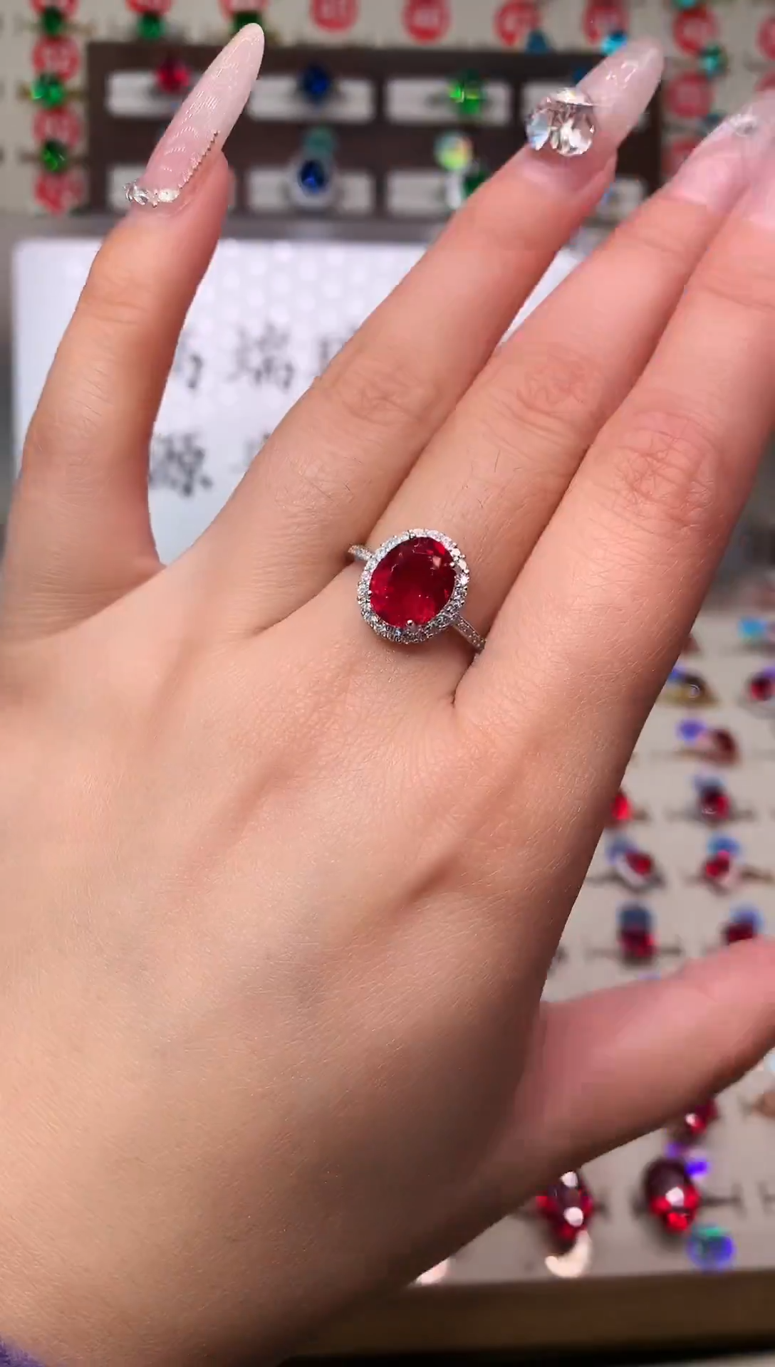 银S925镶嵌戒指红宝石8*10 银托