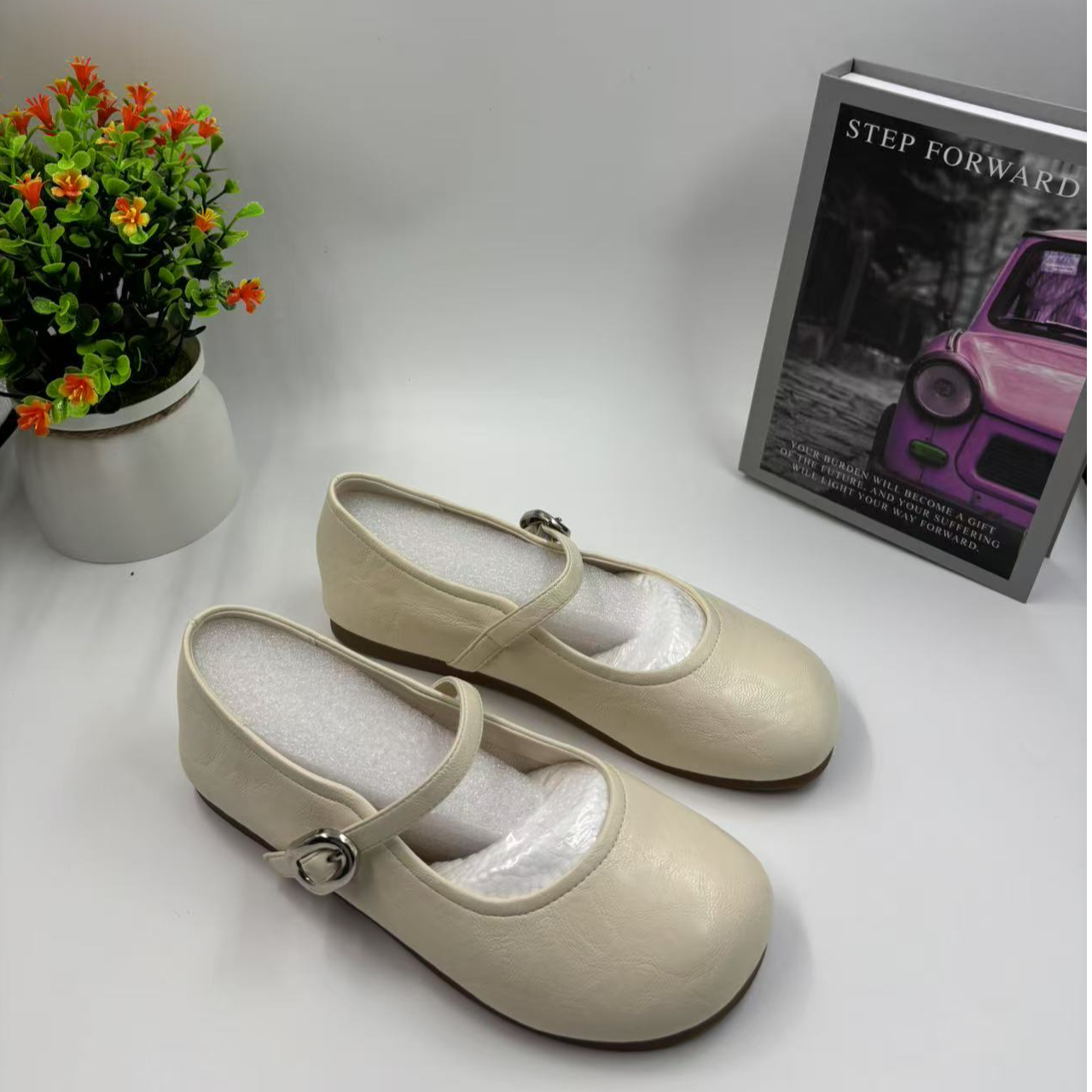 10-2单鞋透气圆头T型绑带纯色豆豆鞋乐福鞋极简风