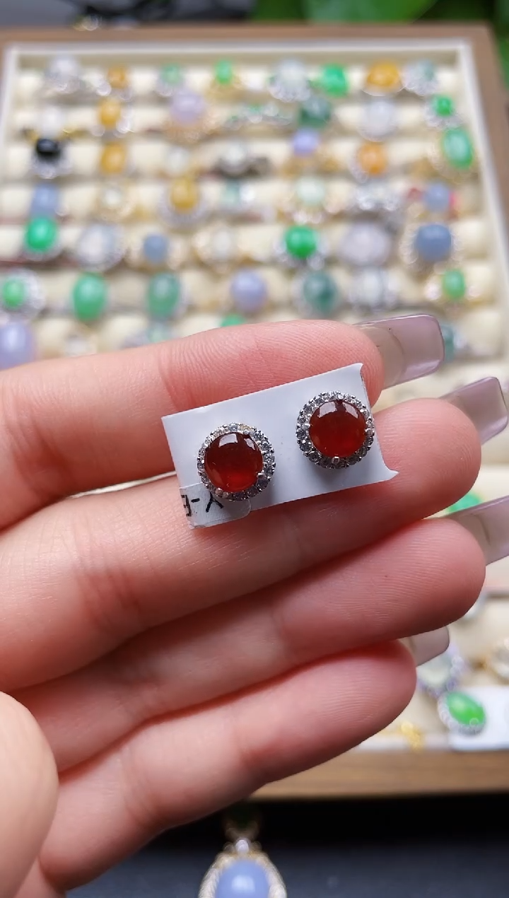 银S925镶嵌翡翠耳饰84