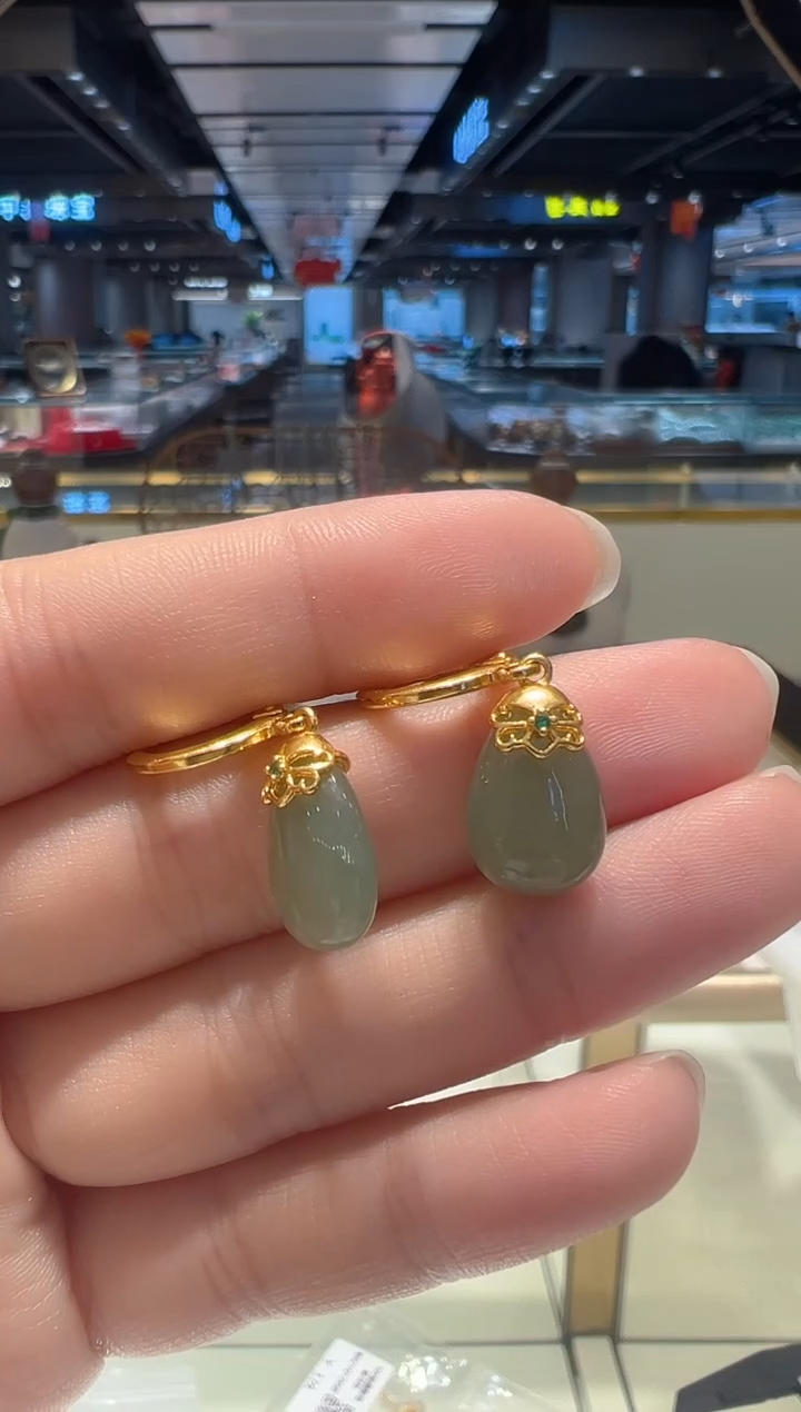 【闪购商品】和田玉耳饰银S925镶嵌14