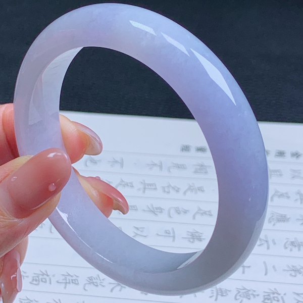 58圈天然翡翠A货老坑种飘紫罗兰正圈手镯093少女紫色冰透平安镯