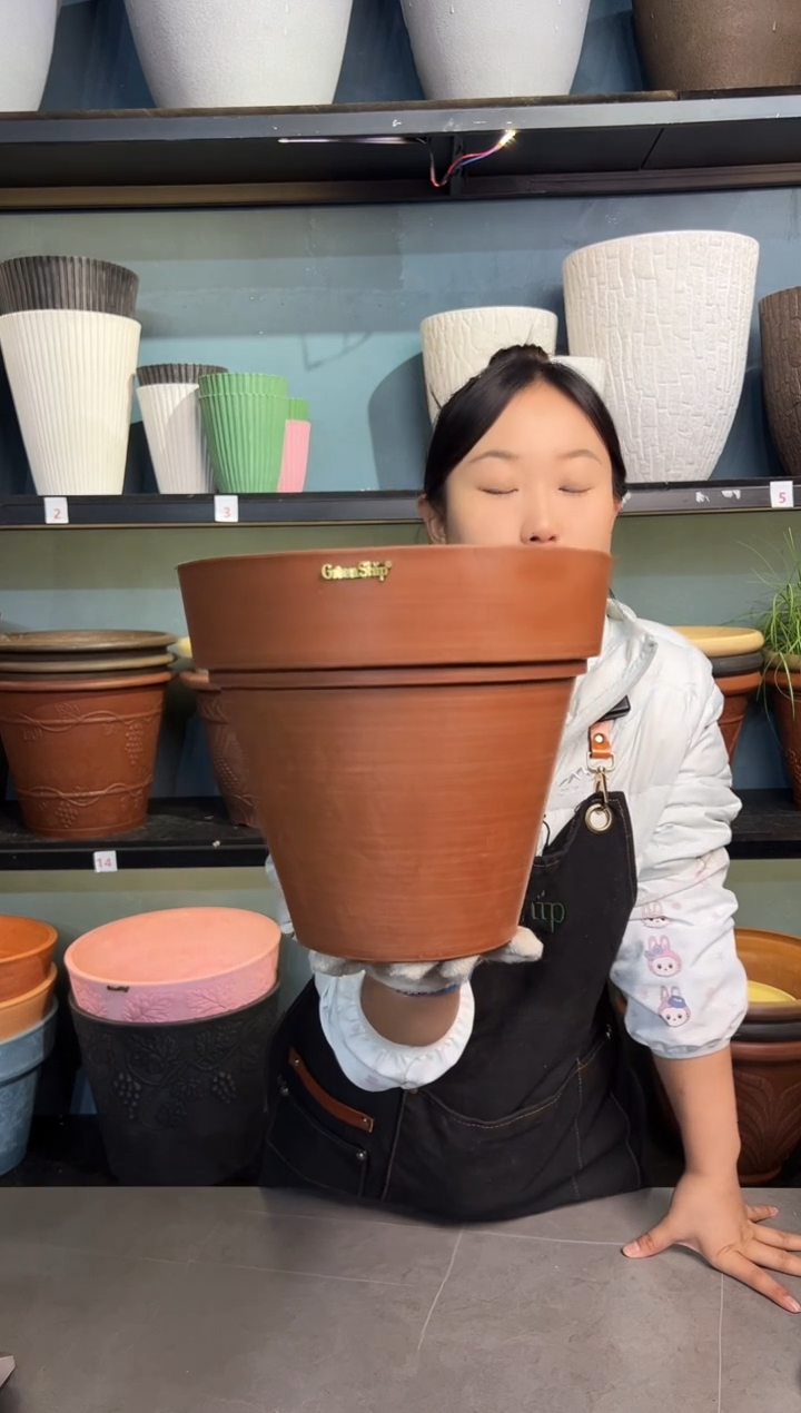 25.5*22/OT25/陶土色镜面手工拉丝花盆外贸尾单