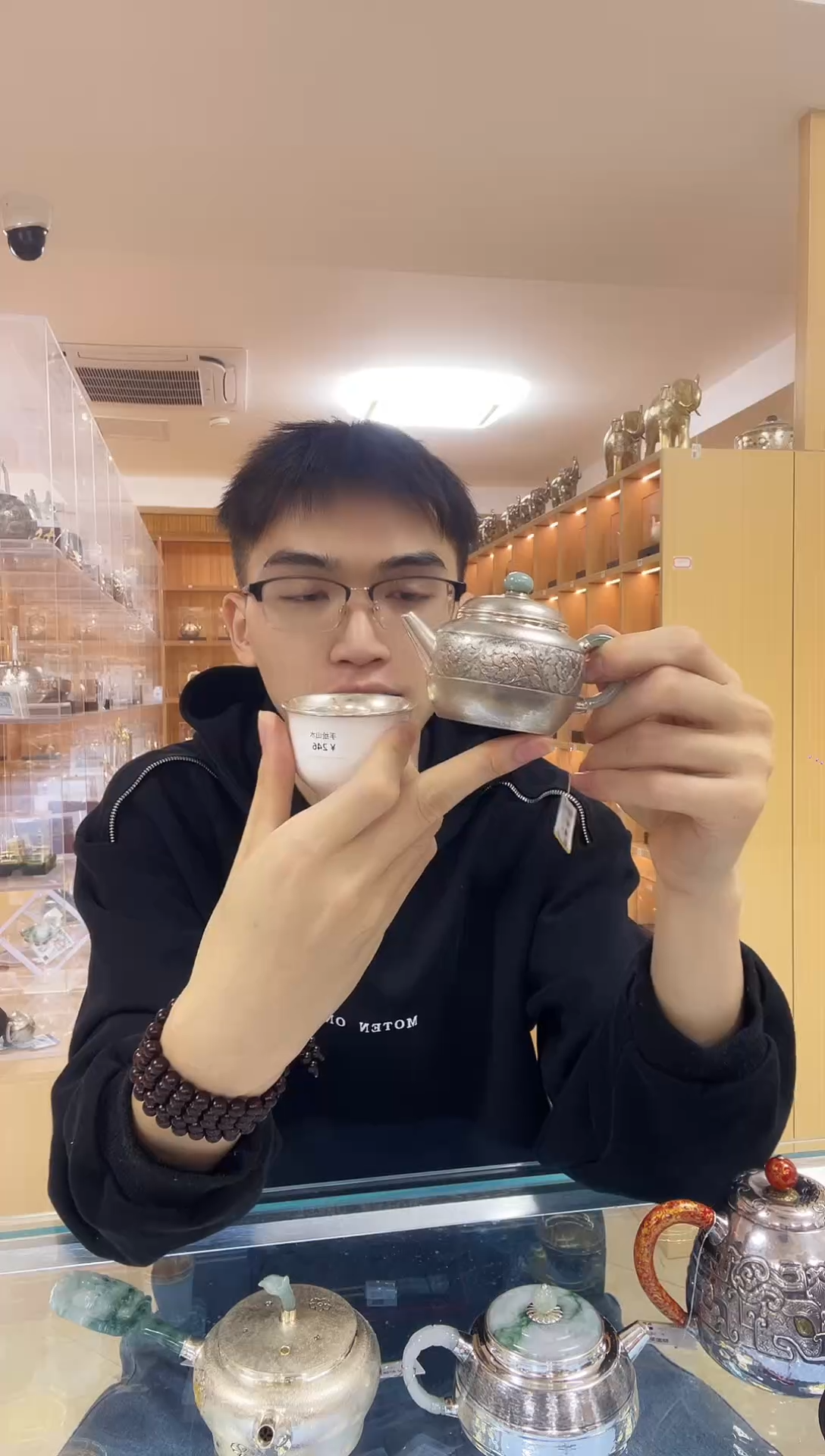 古悦足银999泡茶壶           