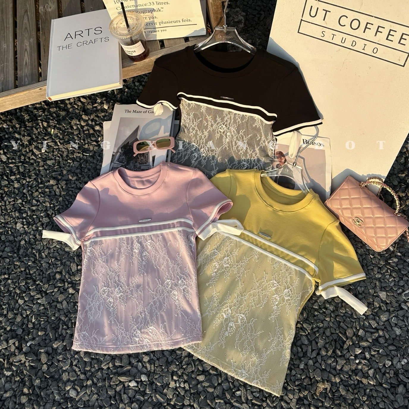 DT.dong拼色网纱短袖txu上衣250129