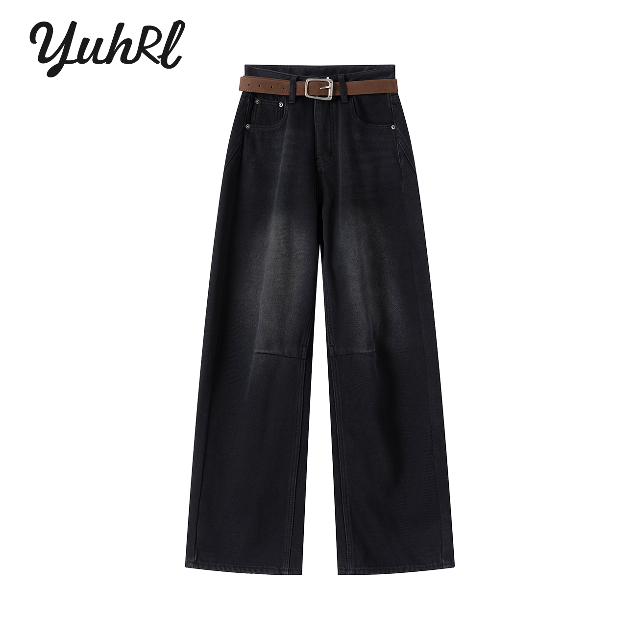 【遇幻YUHRL】秋季设计师款复合绒休闲纯色牛仔裤#25241
