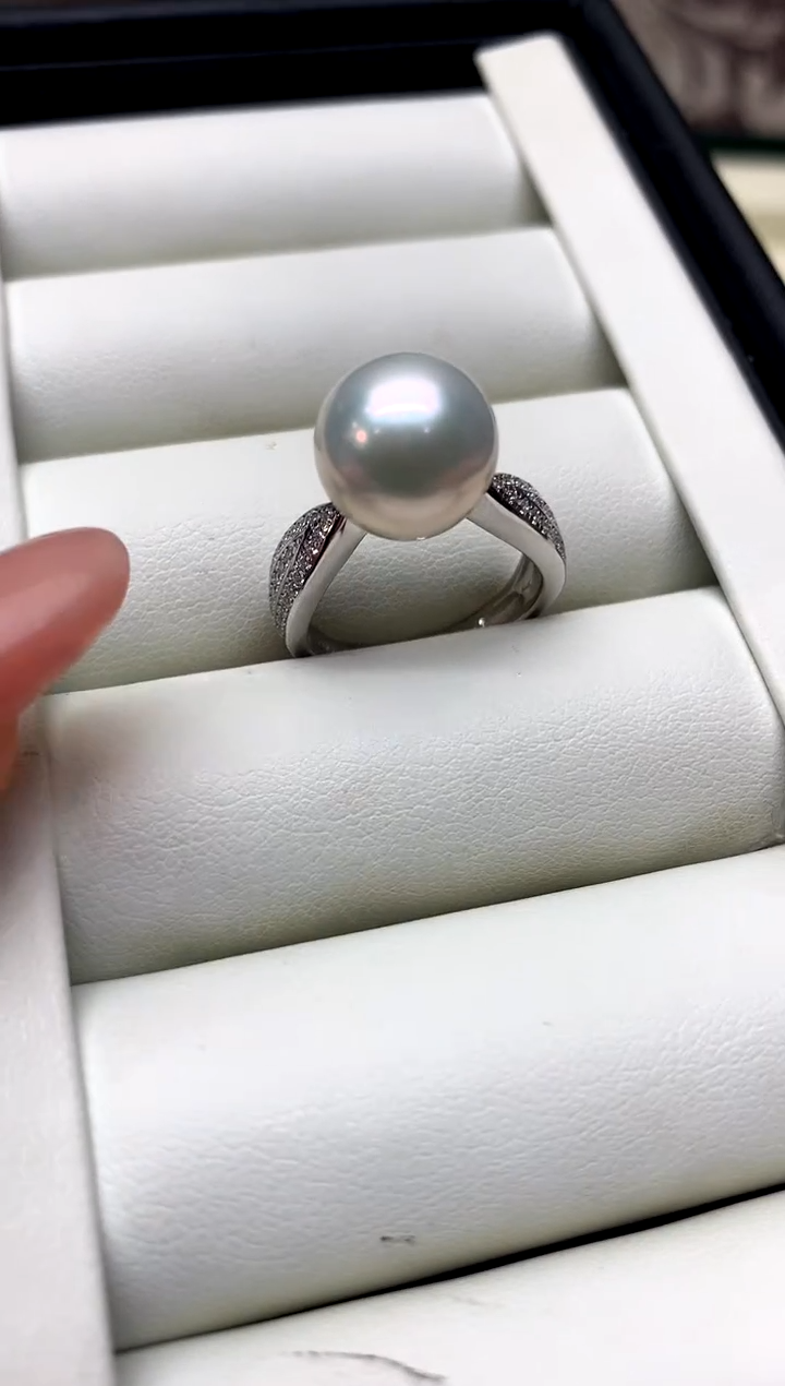 银S925镶嵌戒指淡水珍珠11-12mm