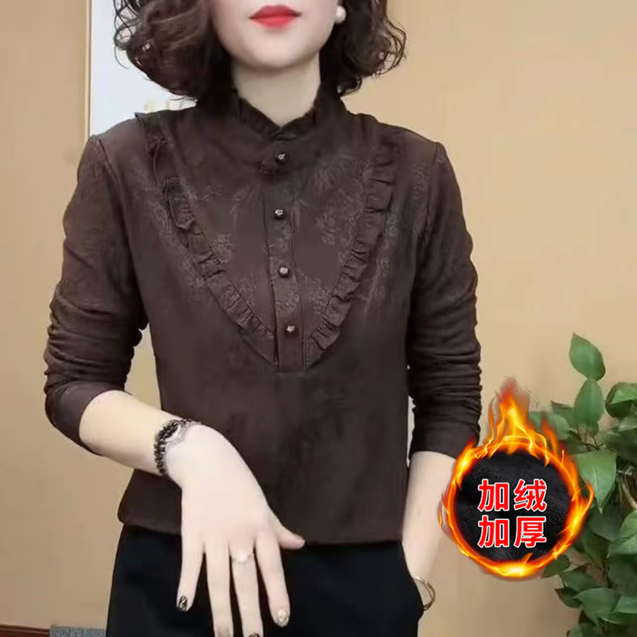 【送运费险】秋冬季新款加绒加厚时尚气质百搭半高领木耳边套头显瘦