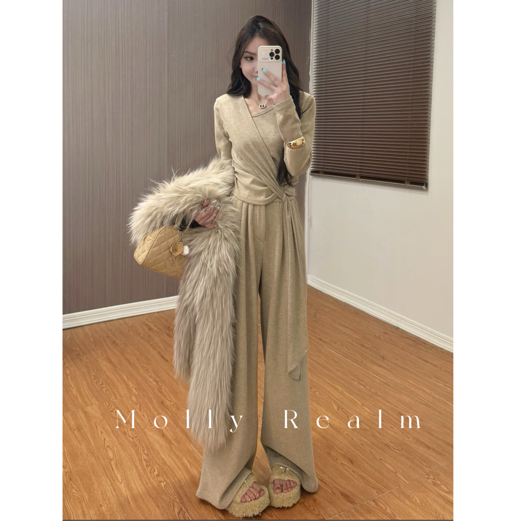 Molly定制“米兰女郎”纯欲极简慵懒休闲风气质阔腿裤套装MK86068