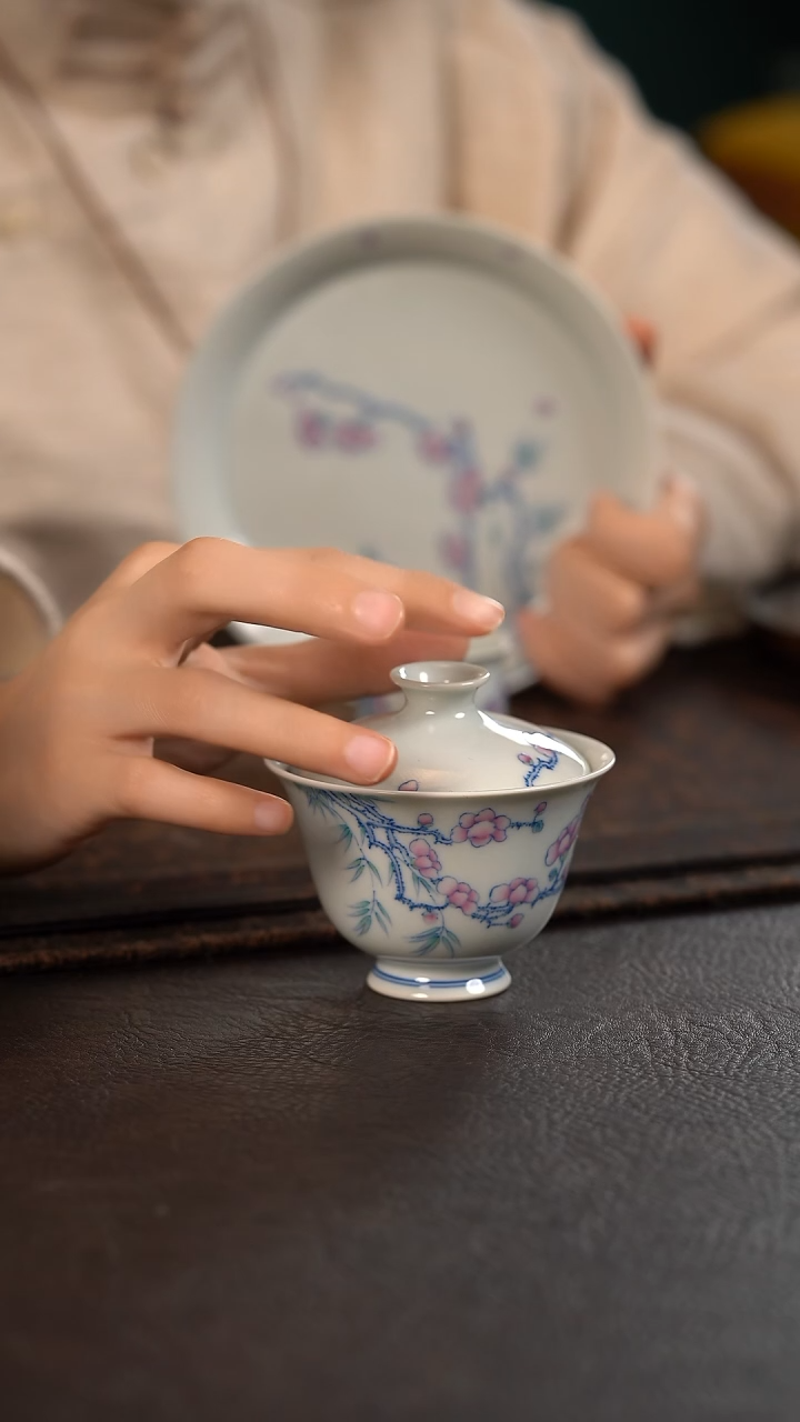 【闪购商品】杯聚澜堂斗彩玉兰花高脚盖碗