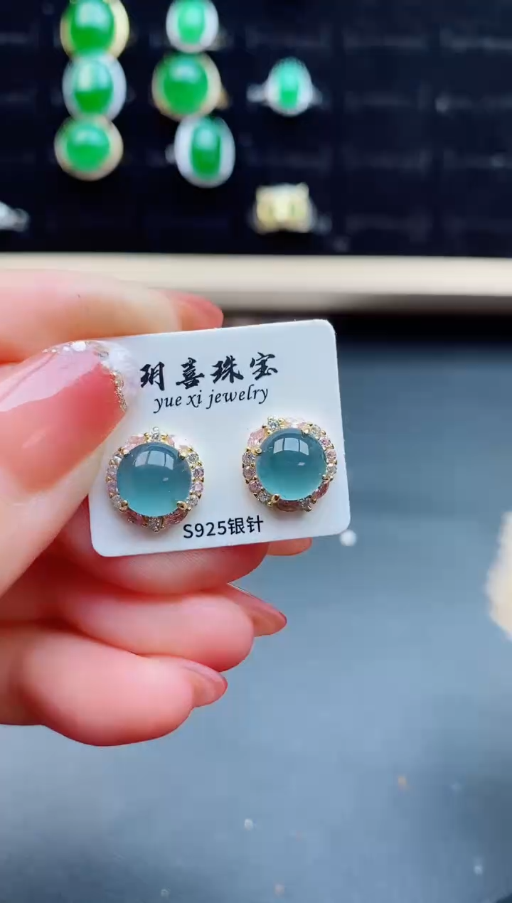 【闪购商品】翡翠耳饰银S925镶嵌50800