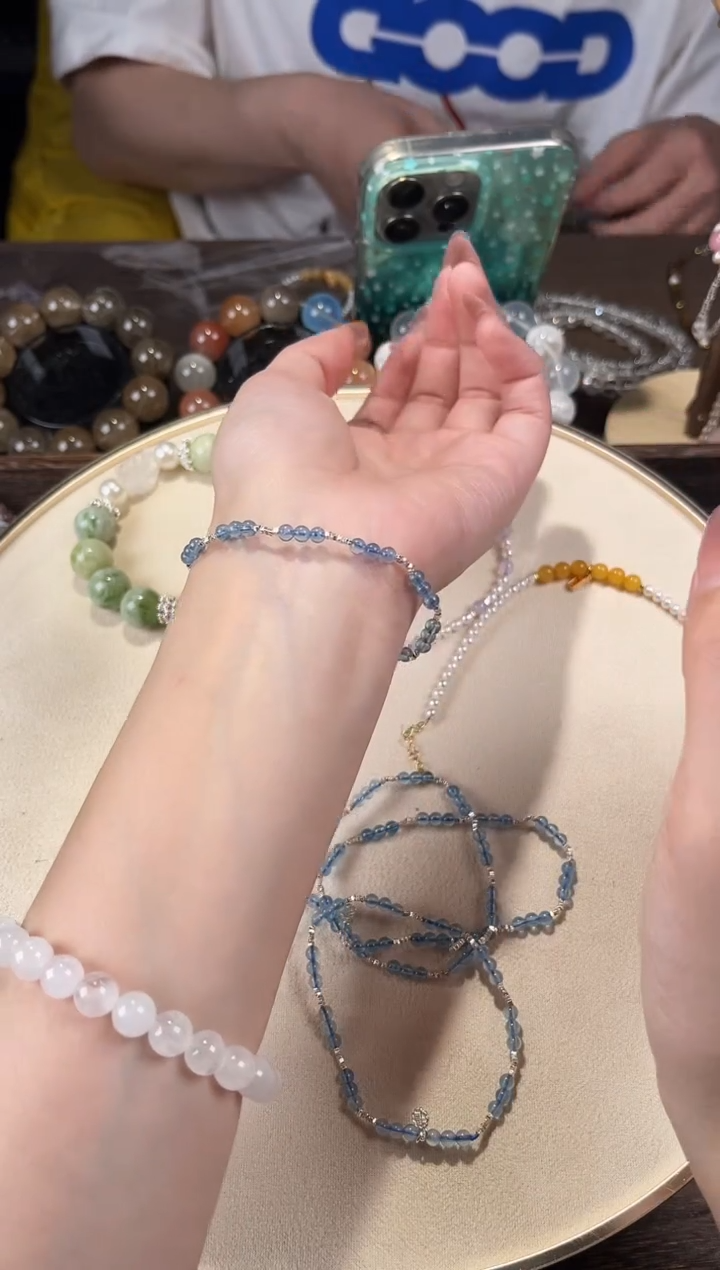 海蓝宝石手链未镶嵌0024海蓝宝高冰透碎银款