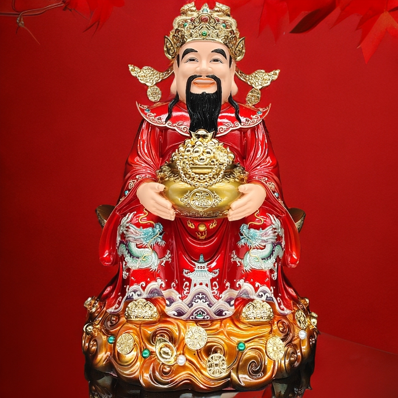 祥云红衣元宝财神爷工艺品中式财神爷家用摆件客厅办公室财神包邮