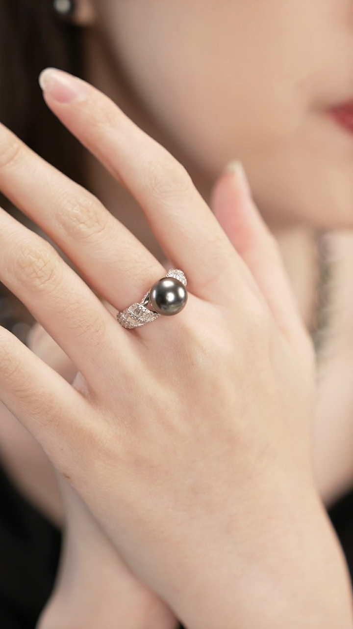海水珍珠戒指银S925镶嵌星空银河戒指