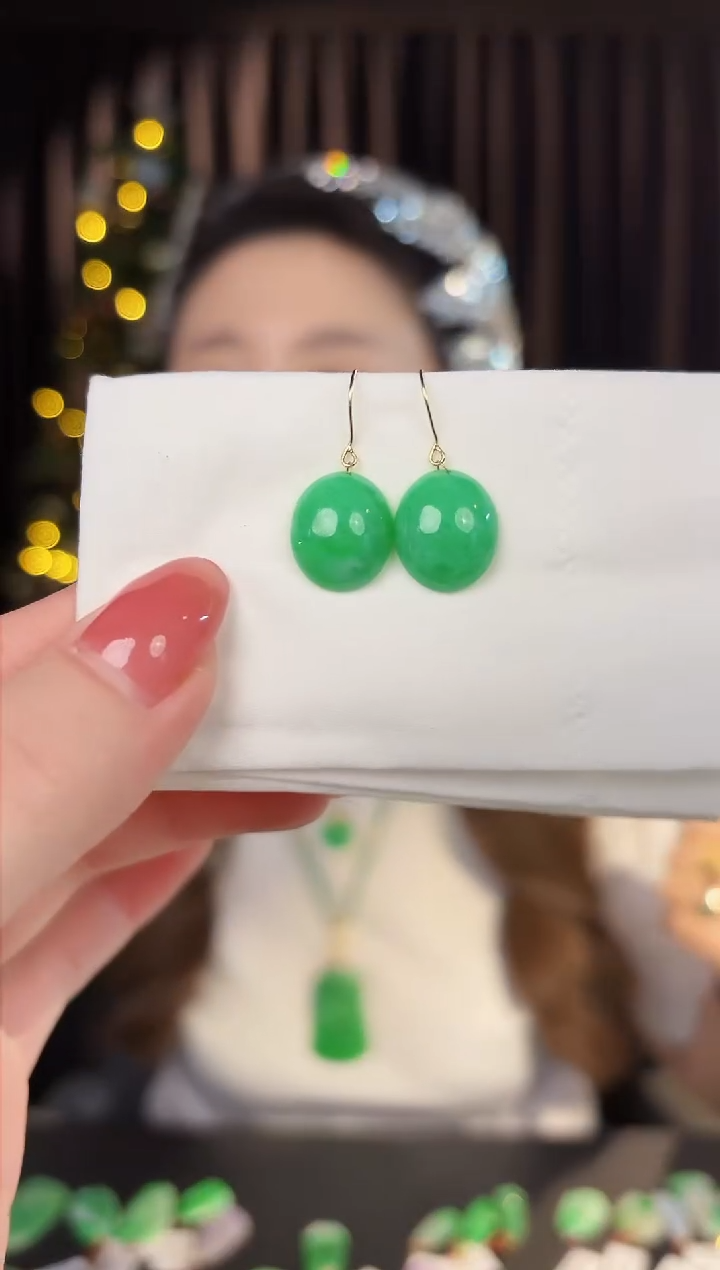 【闪购商品】翡翠耳饰18K金镶嵌 缅料A货/支持复检/一件