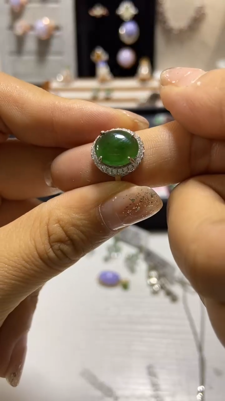 【闪购商品】翡翠戒指银S925镶嵌缅甸天然A翡翠戒指