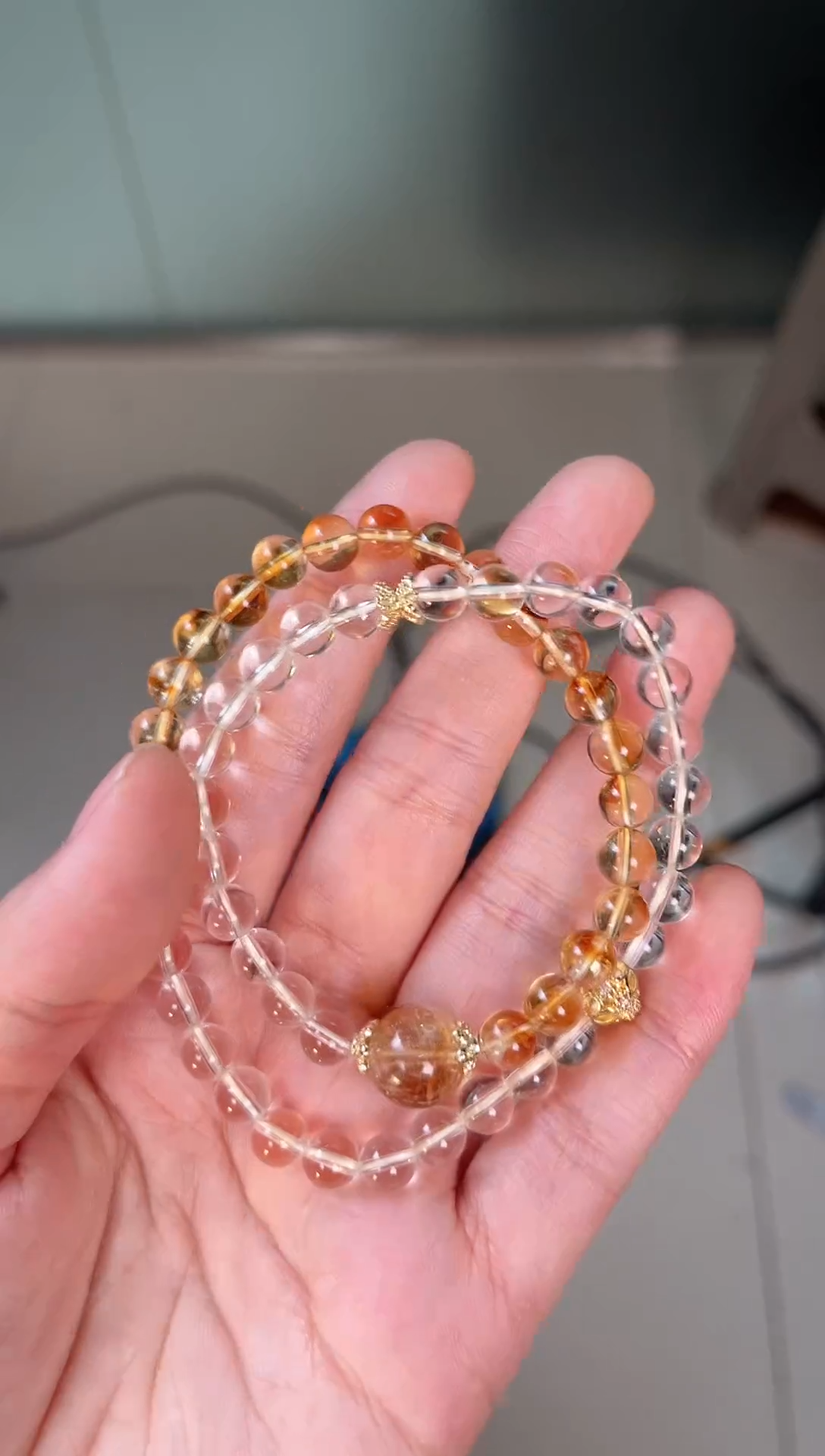 【闪购商品】水晶手串合金天然白水晶+黄塔晶双圈