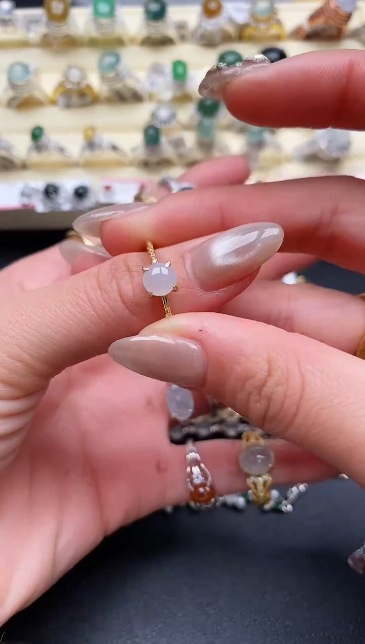 【闪购商品】翡翠戒指银S925镶嵌缅甸翡翠1  4+2