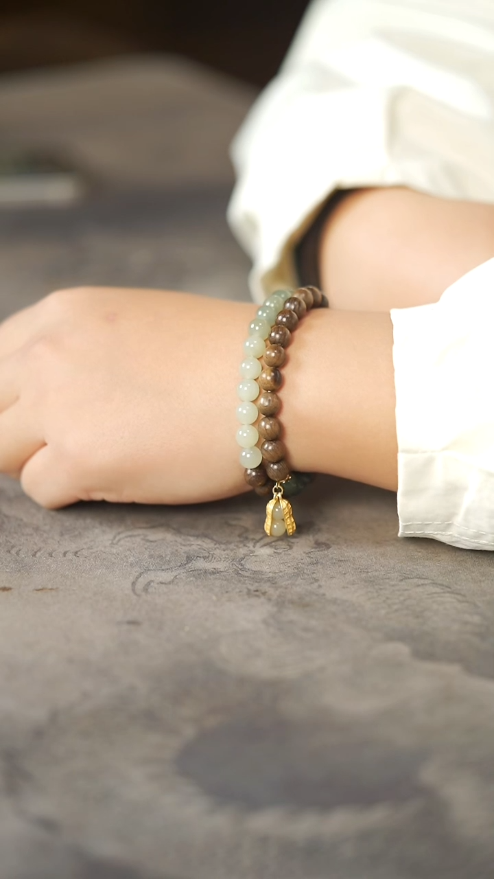 檀香木手串/手链跳*虎檀香木搭配渐变色设计款福禄双圈