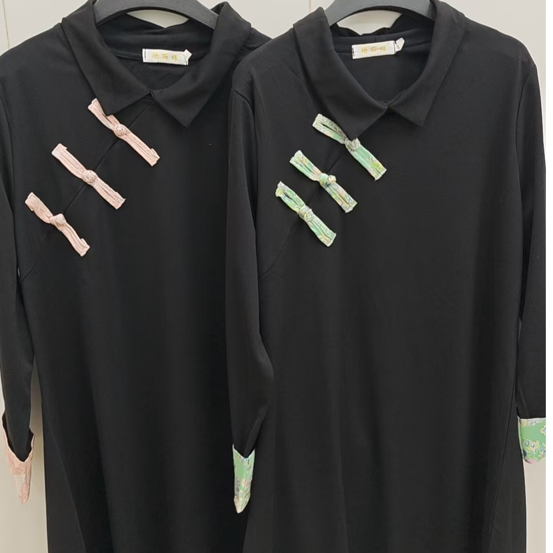 冬季春季3088中腰方领拼接大码连衣裙常规款短裙中长裙