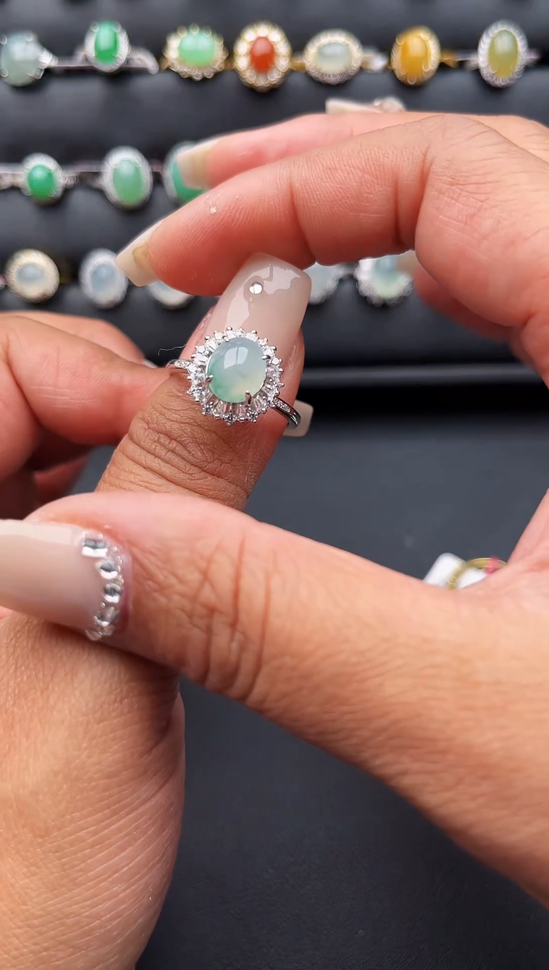 【闪购商品】翡翠戒指银S925镶嵌缅甸天然A货翡翠S925银镶嵌