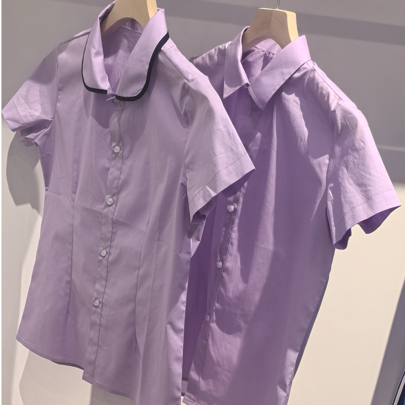 紫色蓝色短袖衬衣休闲纯色气质时尚薄款校服园服