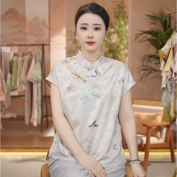 《 绢本幽兰-短袖》新中式提花国风时尚休闲防晒透气短袖