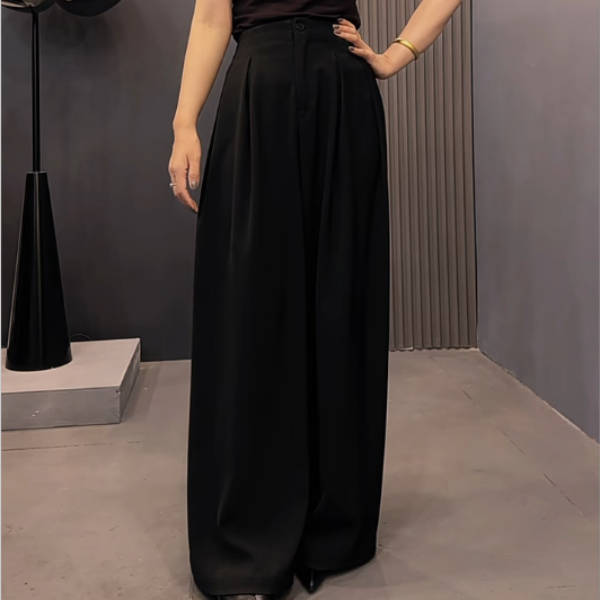 8887款高腰百搭爆款阔腿裤宽松显瘦直筒风格时髦长裤女气质黑色