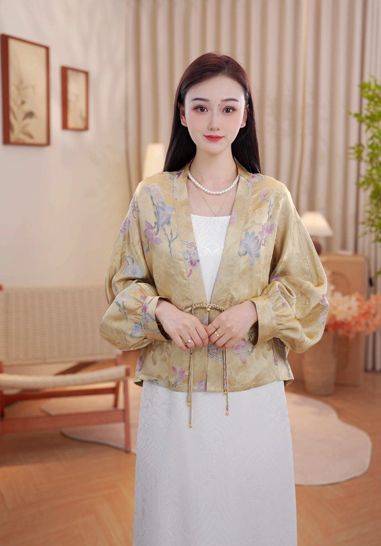 [金玉满堂]新中式质感丝缎双面双穿夏季女士蝙蝠袖防晒外套OL08