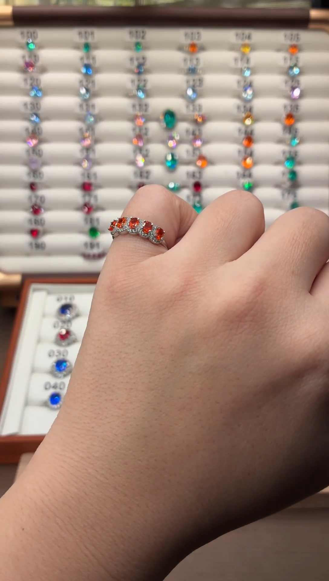 银S925镶嵌戒指石榴石（芬达石）0655