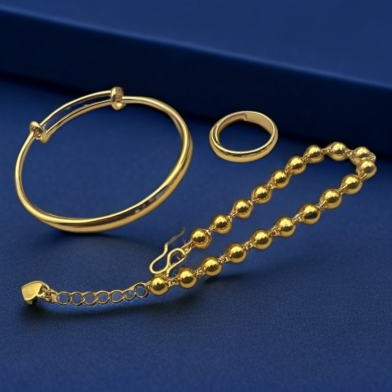 【兰兰专属】时尚光面推拉合金套装手镯+手链+戒指TZ62499