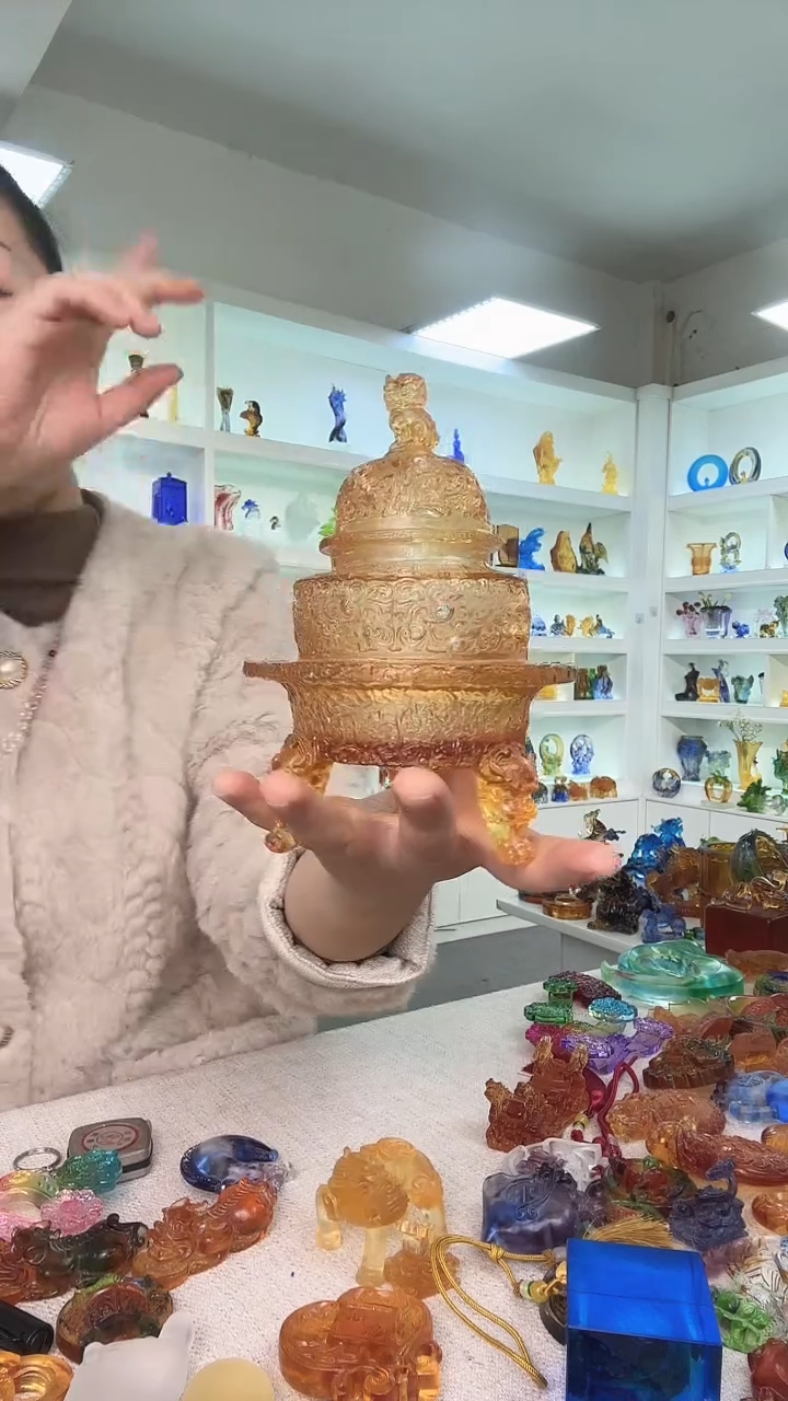 手工艺品琉璃黄色香炉