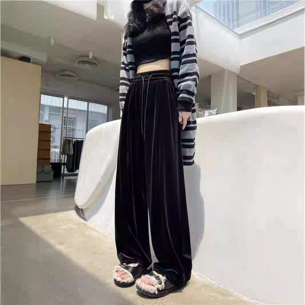 超垂丝绒直筒阔腿裤