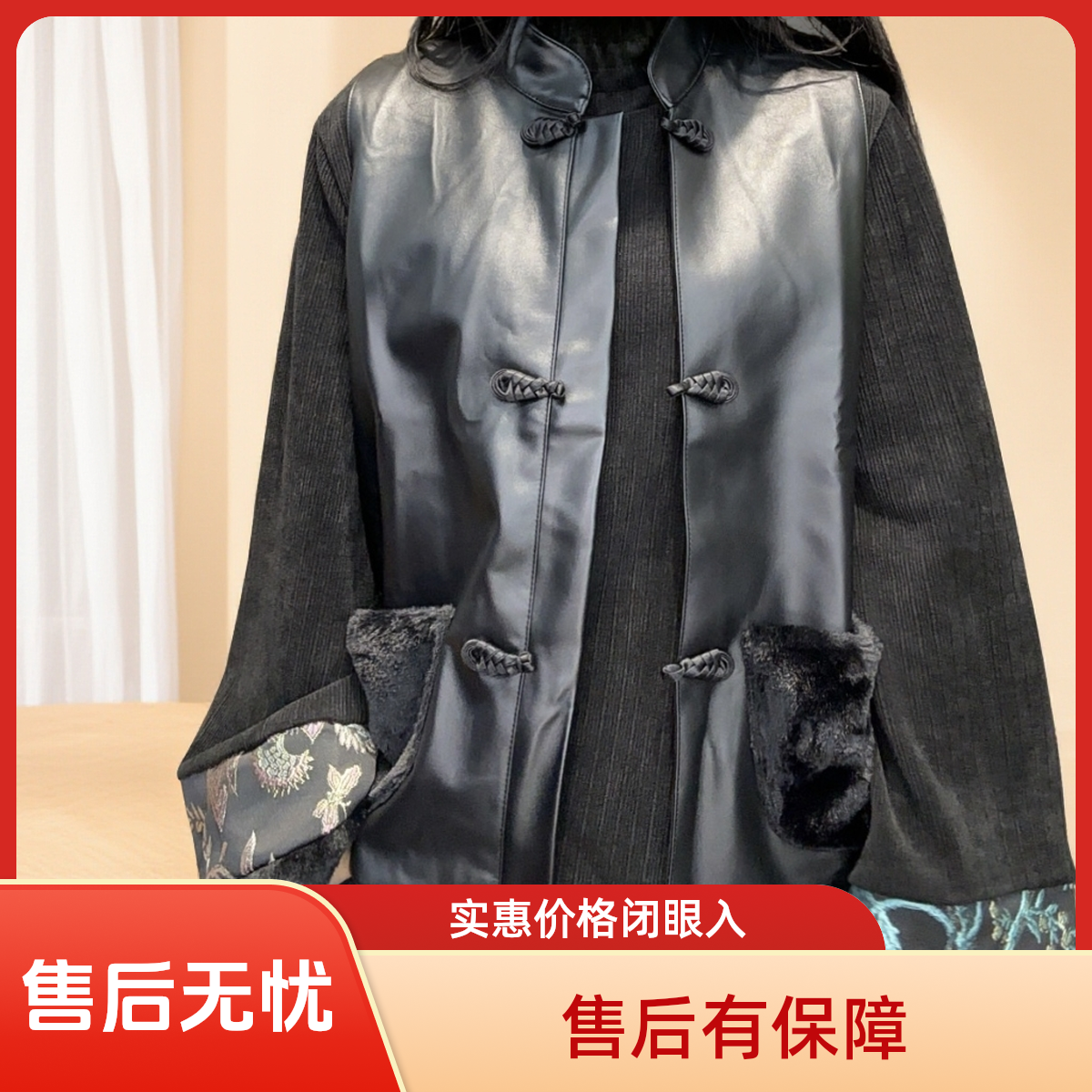 立领纯色马夹手工褶皱两穿小马甲民族风上衣黑色百搭205