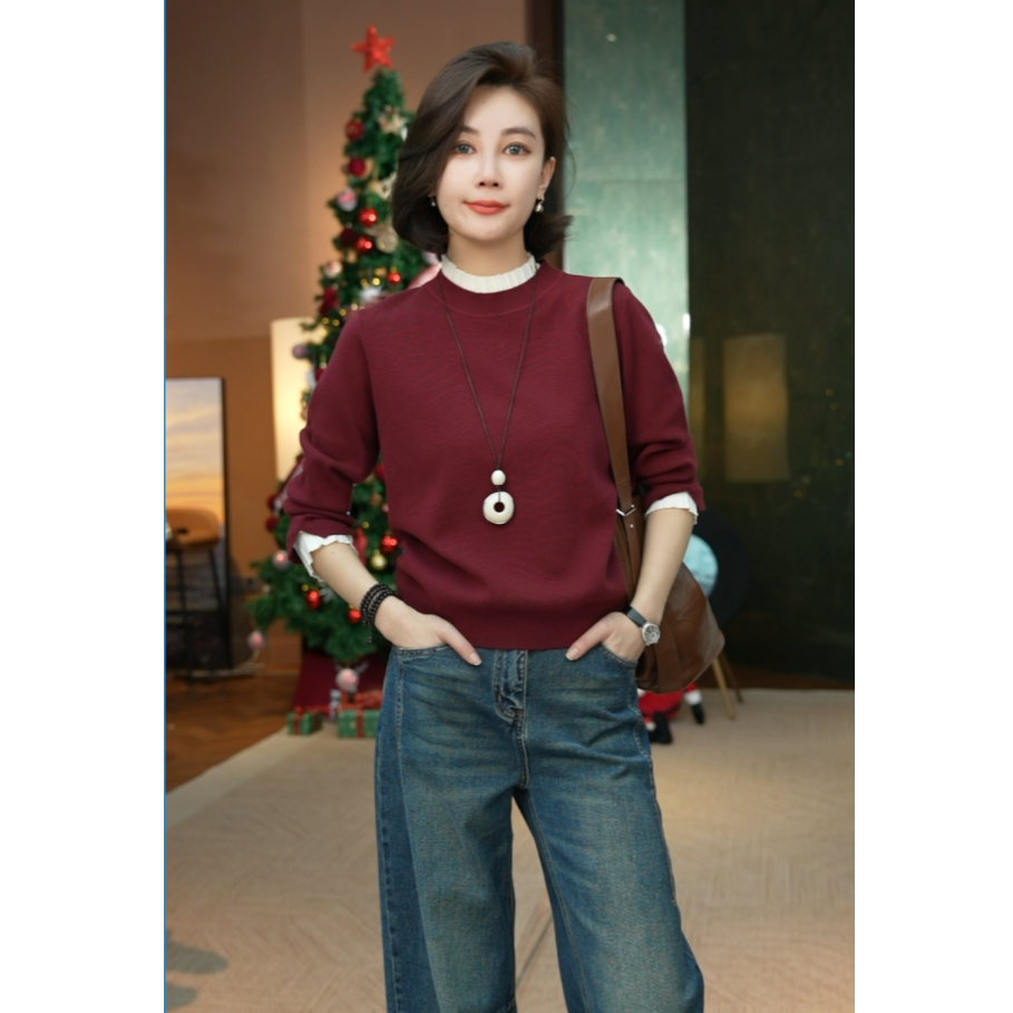 Syan【温婉大气】新款秋冬保暖洋气时尚百搭简约轻奢女士圆领毛衣