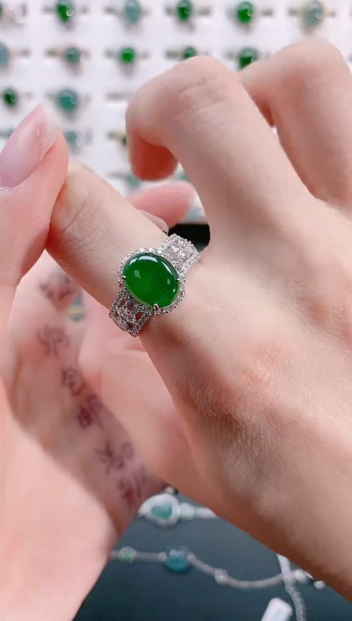 【闪购商品】翡翠戒指银S925镶嵌天然翡翠