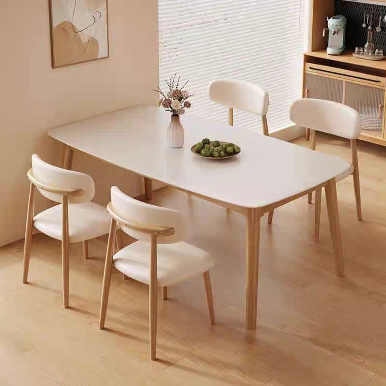 岩板餐桌家用桌椅组合轻奢长方形饭桌客厅简约实木小户型吃饭桌子