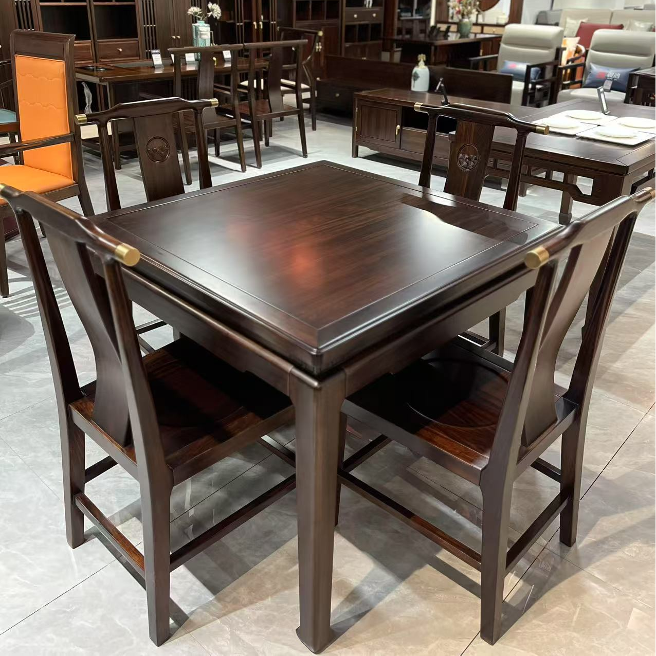 【雅致乌金】98*98*79 乌金木八仙桌新中式全实木餐桌LDS