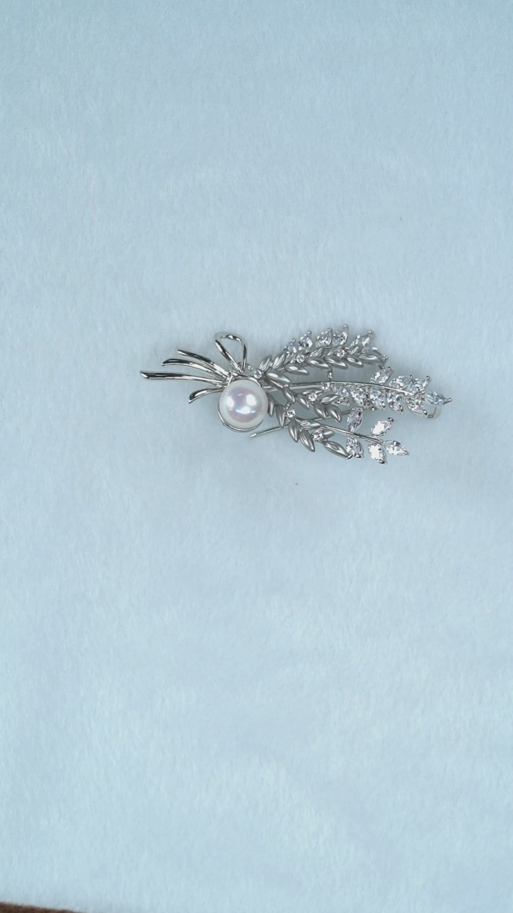 银S925镶嵌胸饰淡水珍珠珍珠胸针