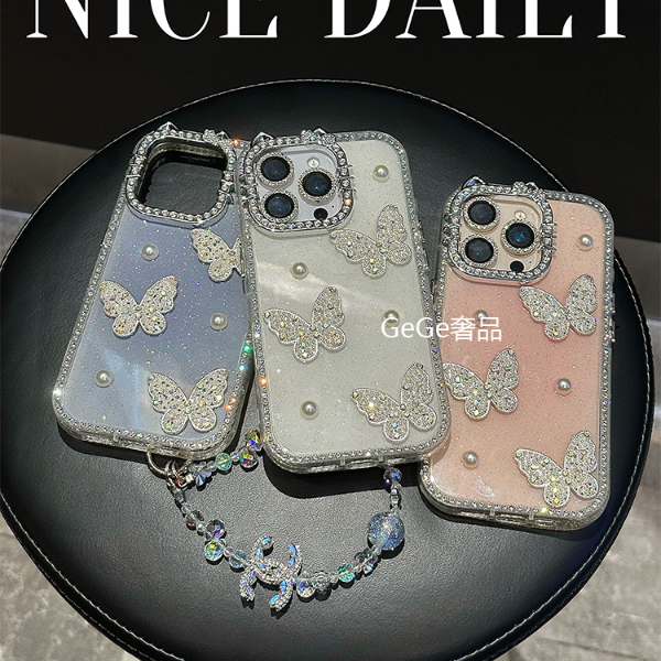 闪钻立体蝴蝶双面钻框适用苹果16promax手机壳iphone15/14/13女款