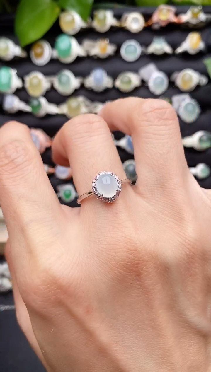 【闪购商品】翡翠戒指银S925镶嵌缅甸天然A货翡翠77