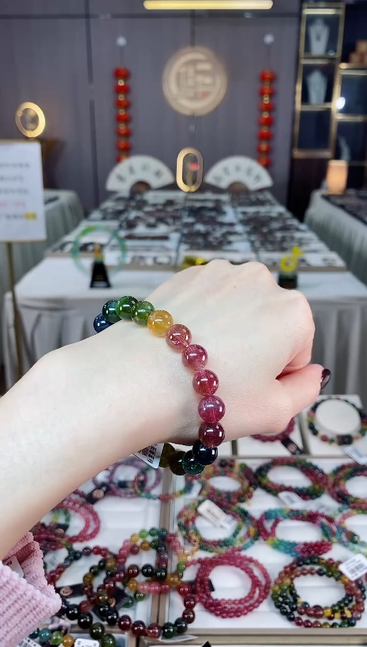 未镶嵌老矿碧玺色标彩虹单圈手串9mm+碧玺dan多样性发货一条