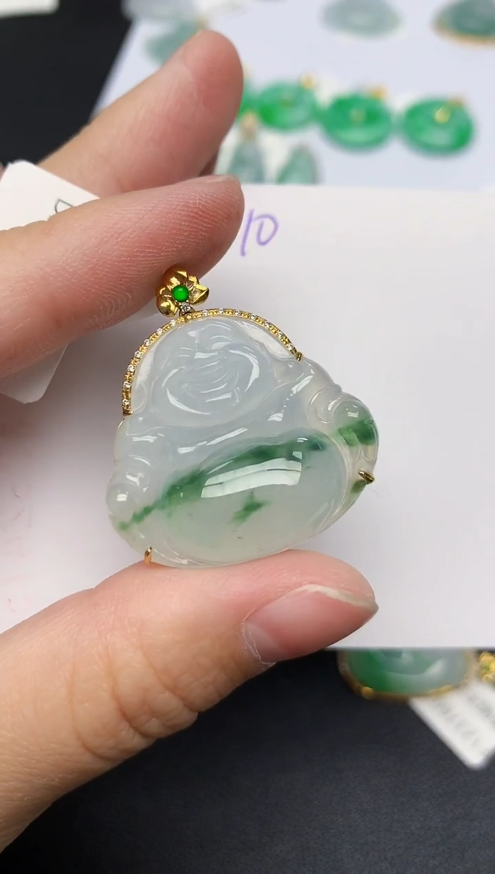 颈饰18K金镶嵌翡翠天然缅甸A货翡翠百元以上9元证书费自理