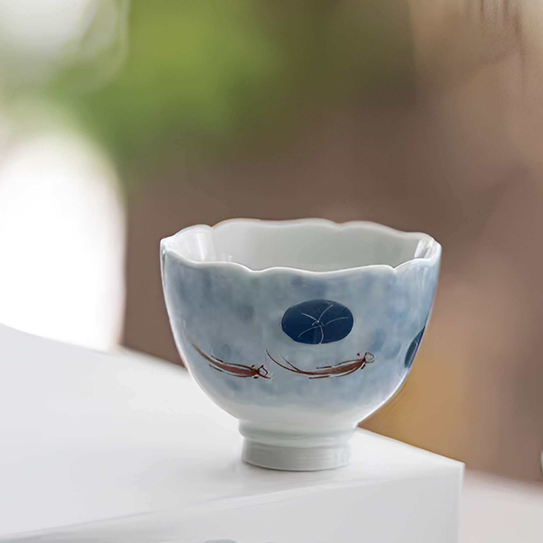 爱莲说纯手绘釉下彩点墨新品典雅高端陶瓷茶具中式客杯高足花口杯