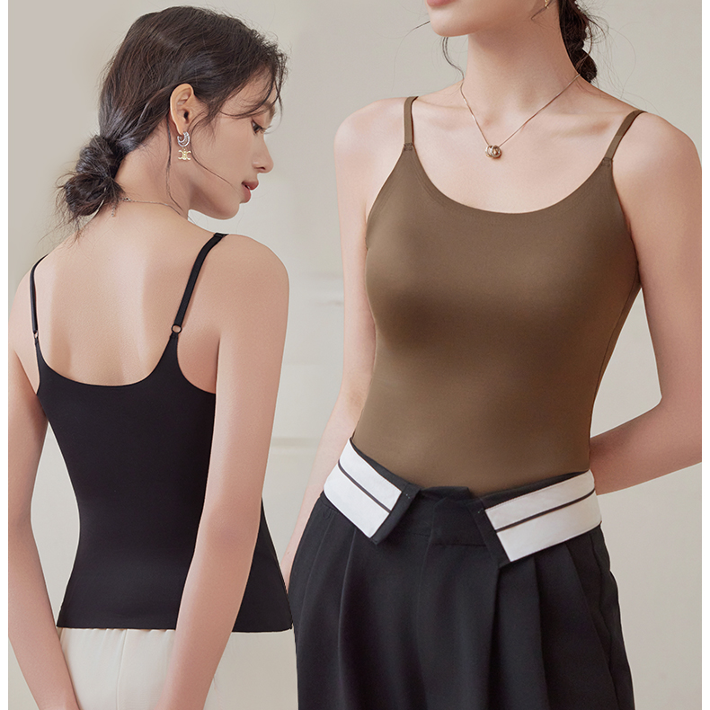 爆款！玻尿酸光面冰丝锦纶U领固定一体杯吊带运动百搭美背