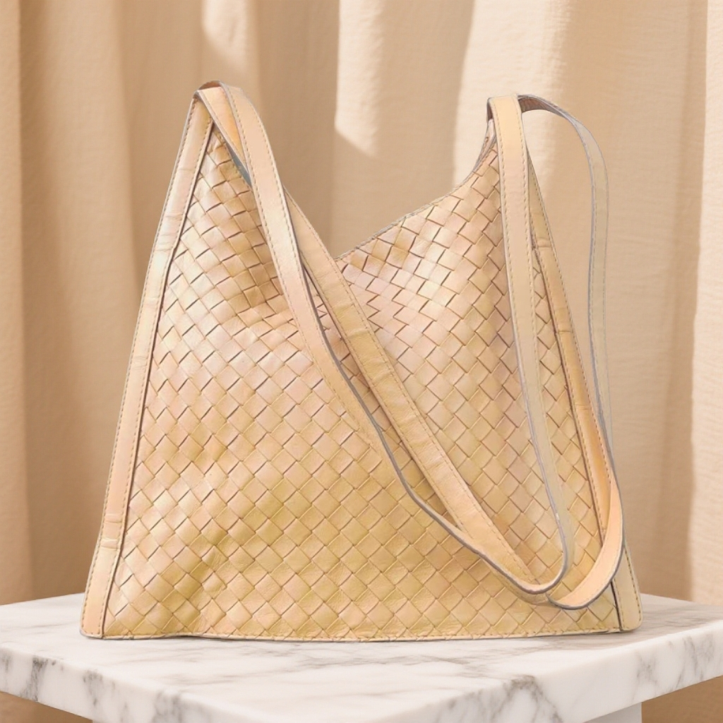 95新 BOTTEGA VENETA/葆蝶家 浅棕色编织单肩包  1792 7994 
